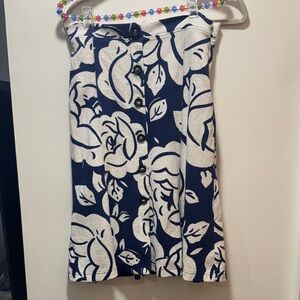 Maeve Blue and White Floral Button-Front Skirt